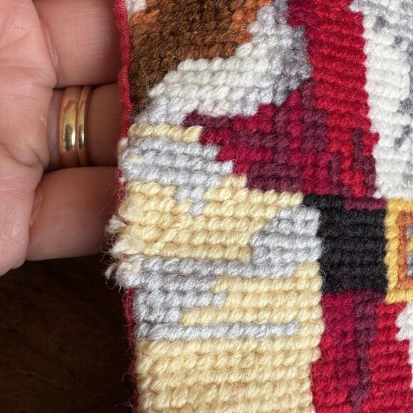 Vintage Needlepoint Santa With Toy Bag Christmas Stocking 16” READ ALL - Picture 8 of 10